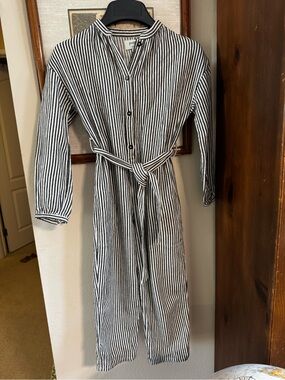 Polder Girl Black & White Striped Belted Jumpsuit for Kids